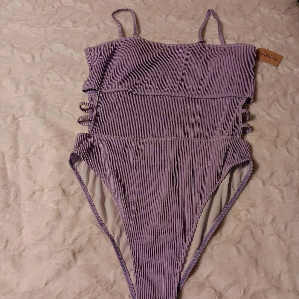Hilinker Light Purple Ribbed One Piece Cutout Tummy Control Bathing Suit XL - Picture 4 of 10